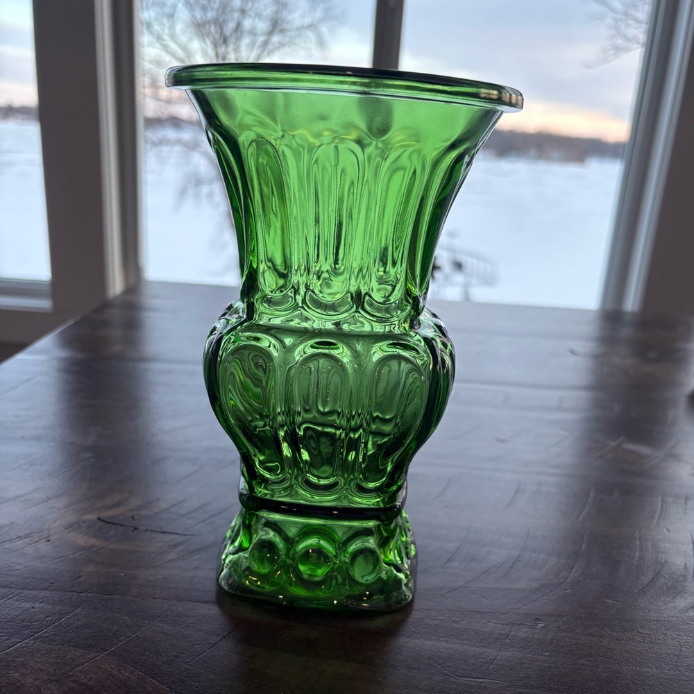 Vintage MCM Emerald Green Glass Vase